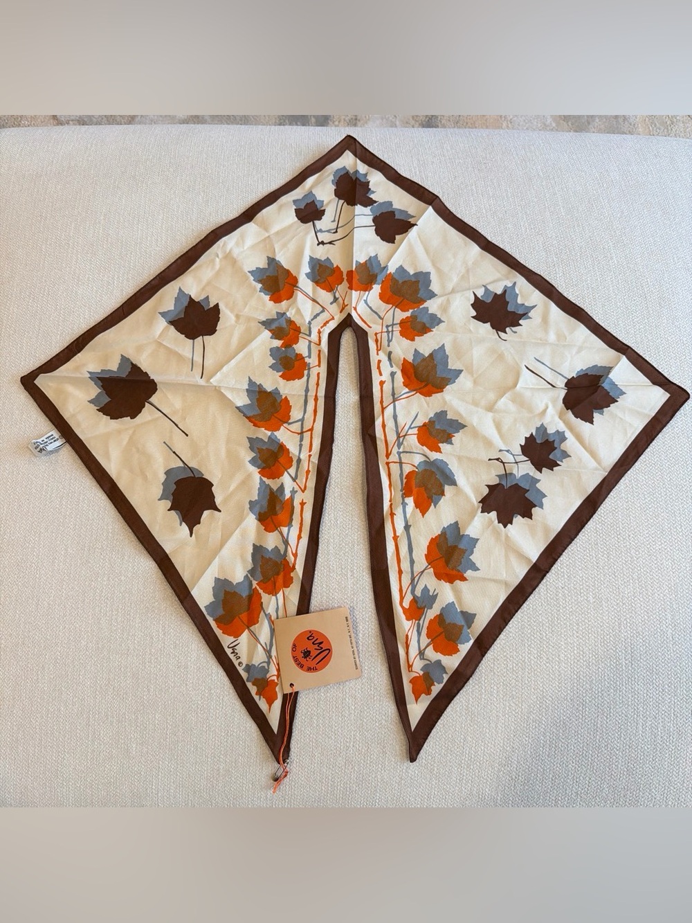Vera Cream Scarf with Orange, Brown & Gray Leaf Print